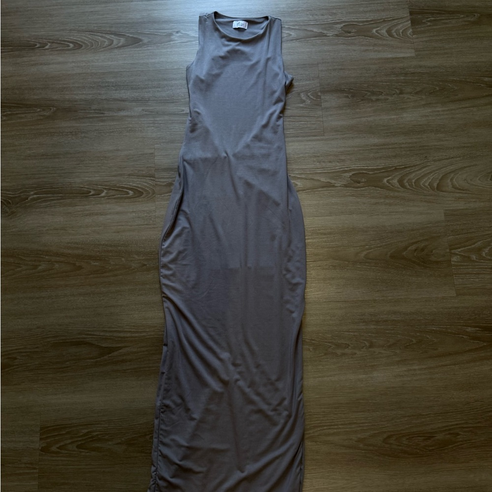 Oh Polly Sleeveless Taupe Maxi Dress